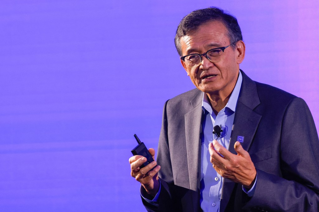 Intel CEO Lip-Bu Tan giving a speech.