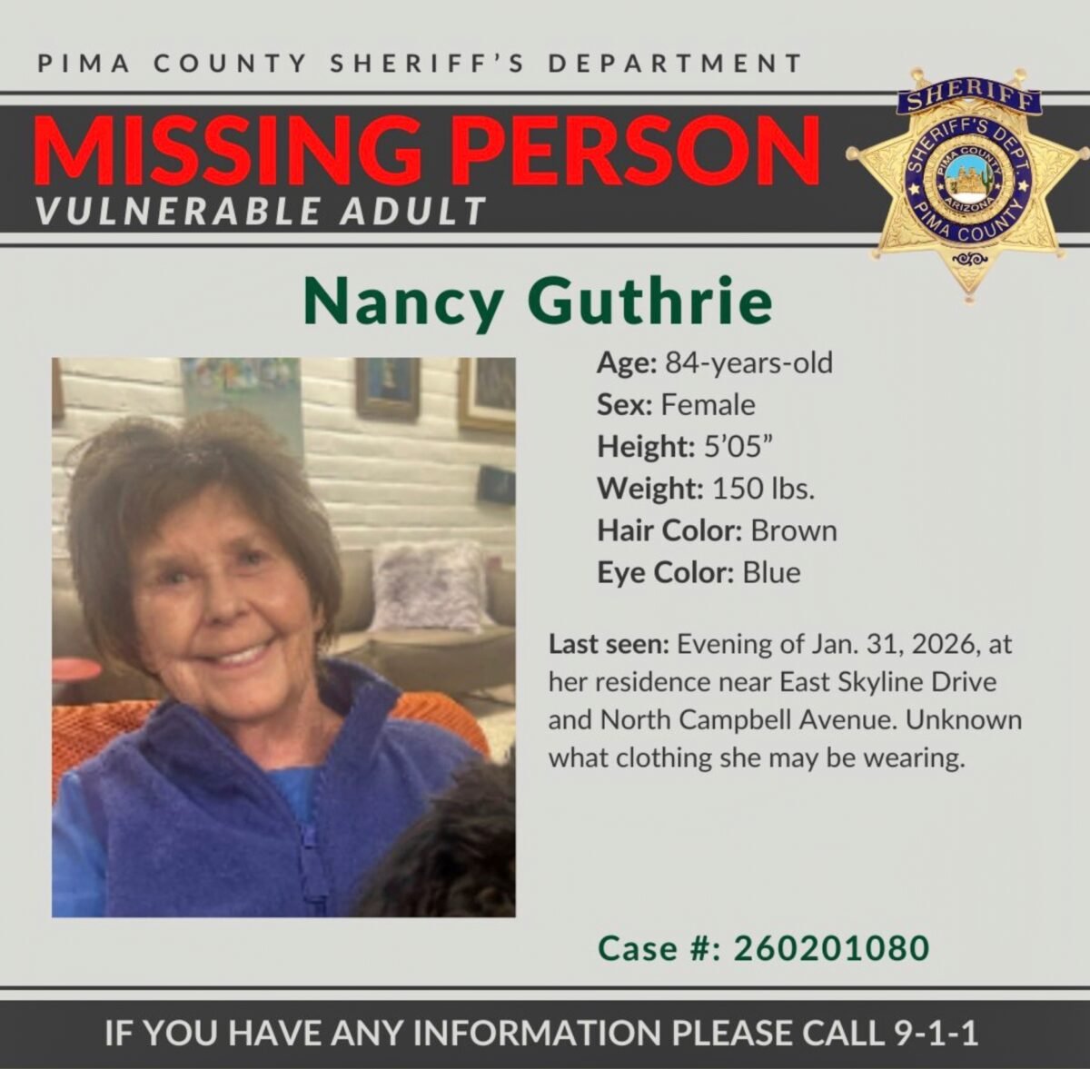 Have You Seen Her? The Frantic Search For 84 Year Old Nancy Guthrie Just